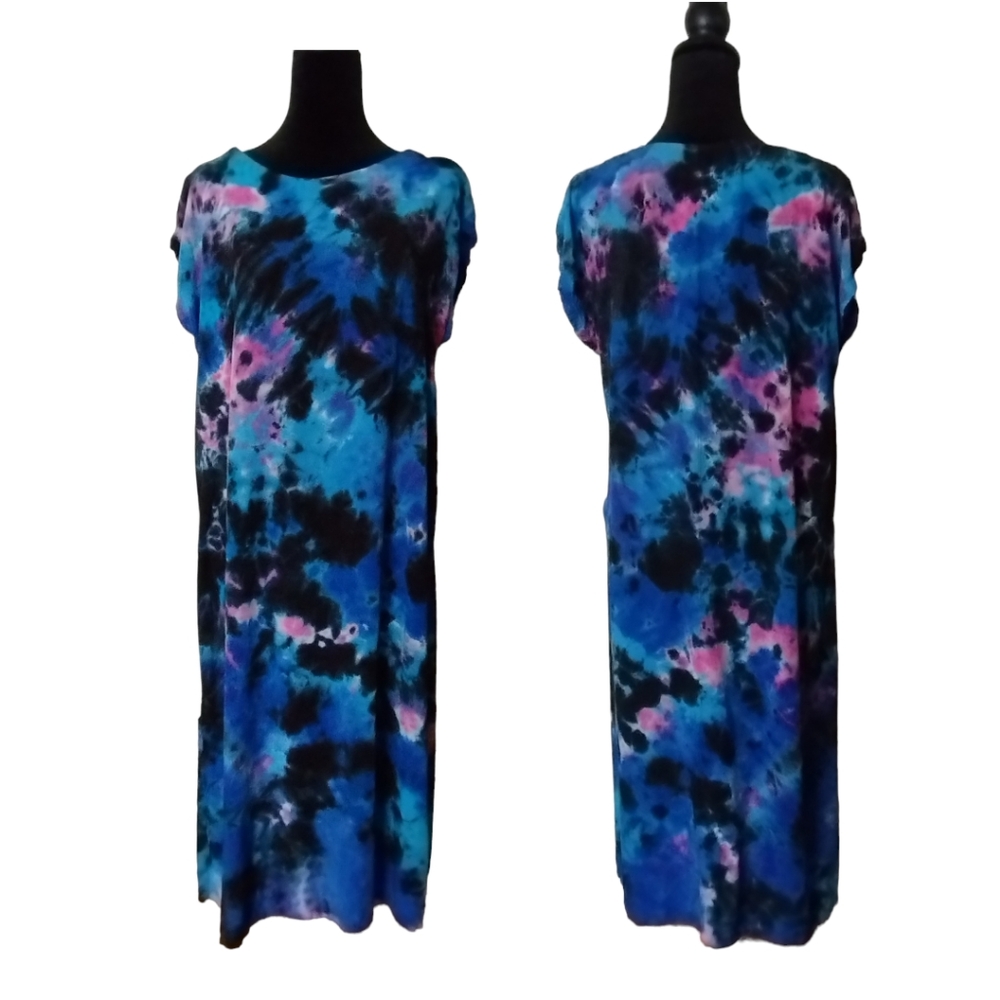 Ladies Medium Scrunch Style Tie Dye Dress Midi Length - Picture 2 of 4
